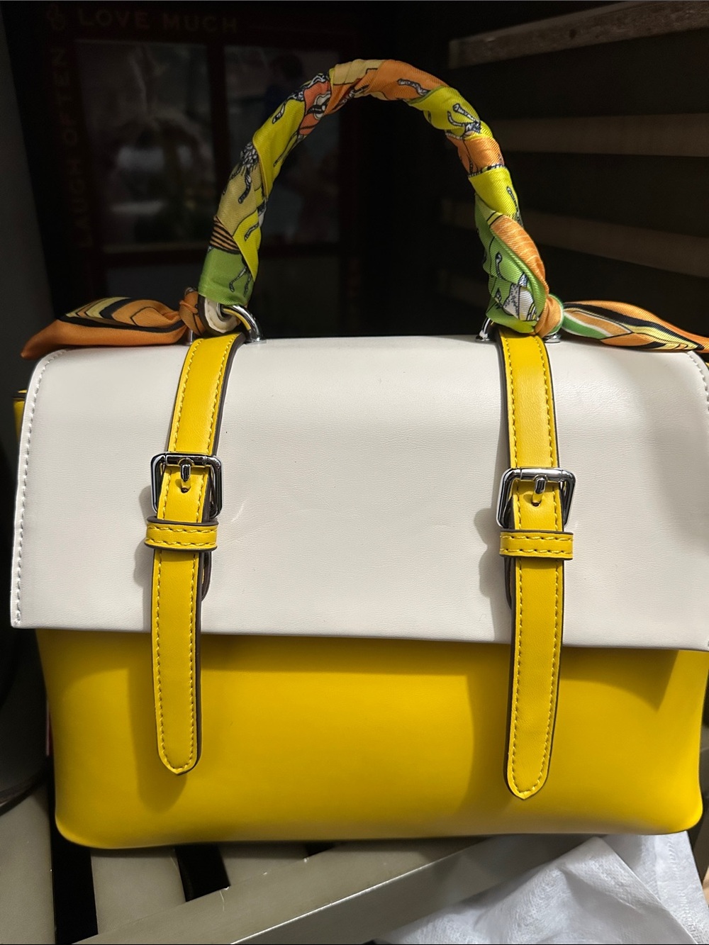 NWT Yellow and White Handbag NOT LEATHER